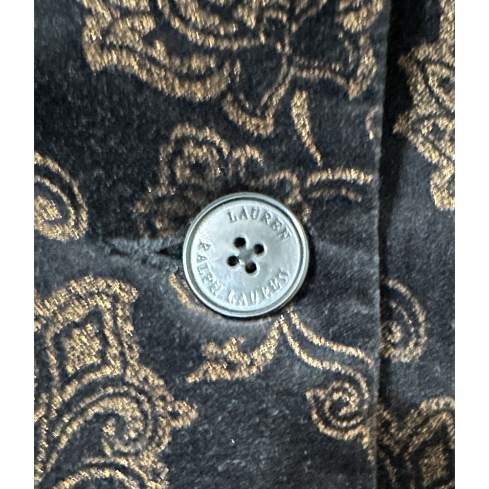 Lauren Ralph‎ Lauren Womens Blazer 10 Black Velvet Gold Floral Paisley Luxury - Picture 6 of 7